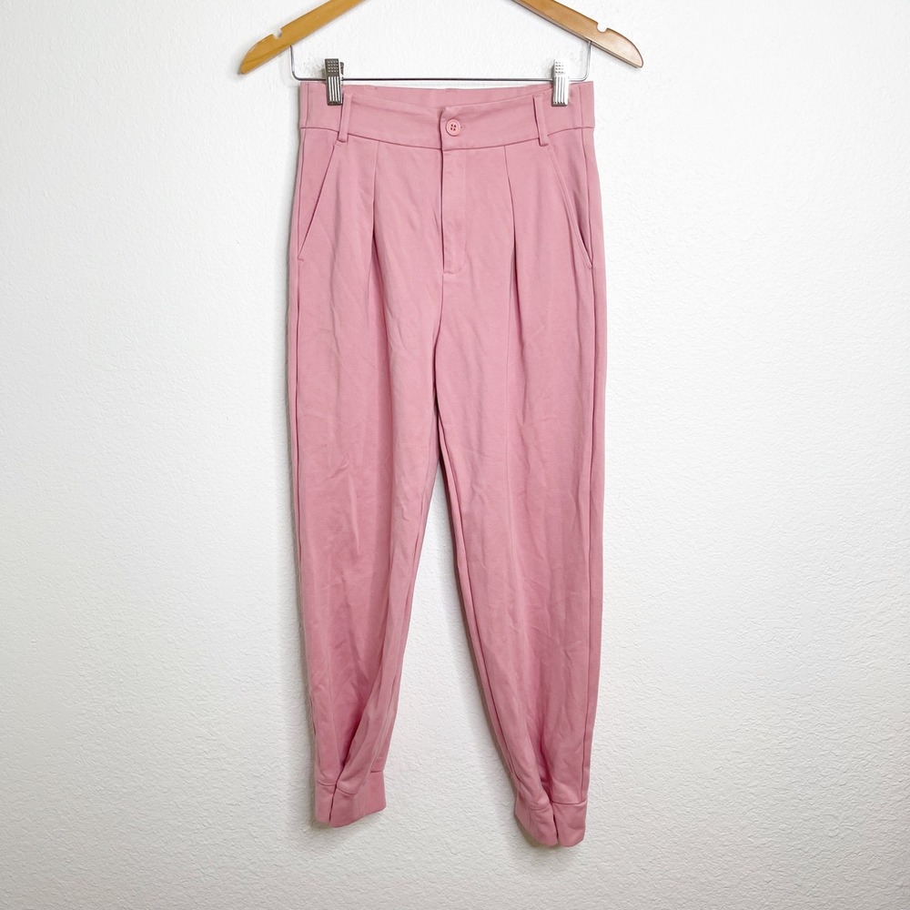 Halara Pink High Waisted Pleated Tapered Joggers Button Cuff Pants Small Regular